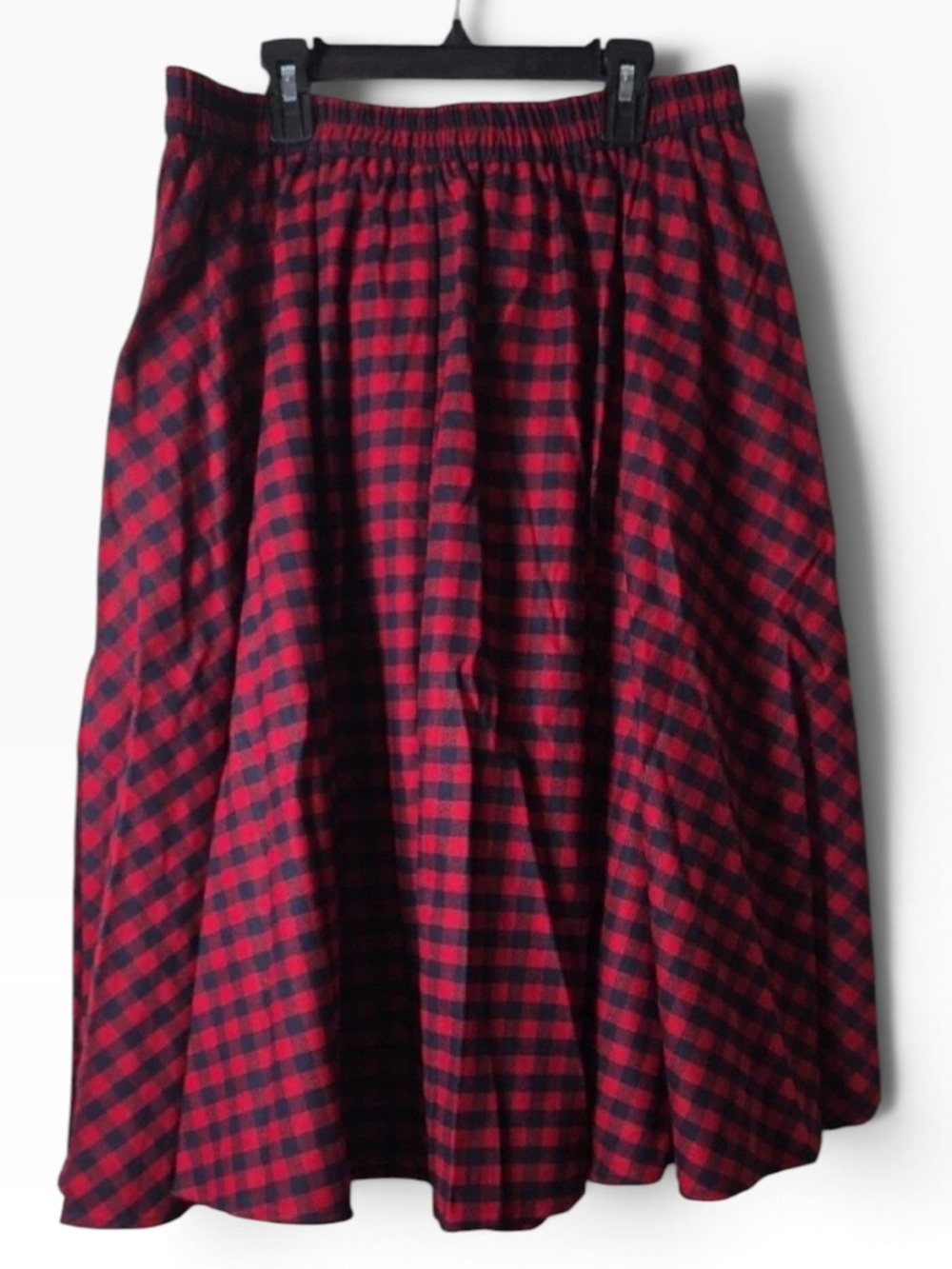 Tulip B Red Navy Buffalo Plaid Flannel Midi Skirt XL Pockets Holiday - Picture 2 of 8